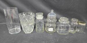 lot 251 image: Set of Vintage Clear Glass Jars and Vases