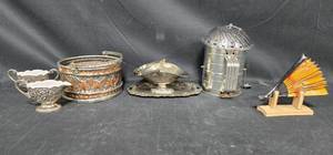 lot 258 image: Collection of Decorative Vintage Silver Plated Items & Miniature Fan w Holder