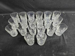 lot 293 image: Set of Vintage Crystal Drinking Glasses with Etched Design