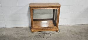 lot 228 image: Wooden Display Cabinet with Glass Panels and Electrical Cord