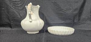 lot 237 image: Late 19th to Early 20th Century Vintage Dresden Pitcher and Tray Set
