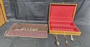 lot 239 image: Vintage Silverware Collection with Wooden Storage Box