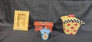 lot 281 image: Collection of Hand-Painted Decorative Boxes and Onyx Photo Frame