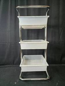 lot 17A image: 3-Tier Rolling Storage Cart with Chrome Frame and White Bins
