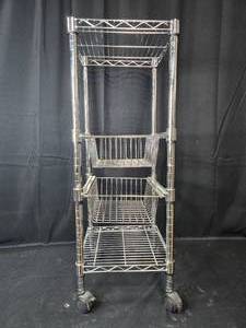 lot 18A image: Metal Wire Storage Cart with Wheels - 3 Shelves