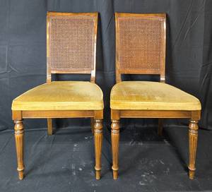 lot 21A image: Pair of Vintage Cane-Backed Dining Chairs with Velvet Seats
