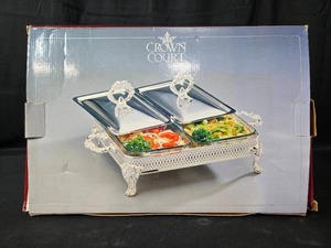 lot 24A image: Crown Court Silverplated Covered 2 Quart Double Baker in orig box