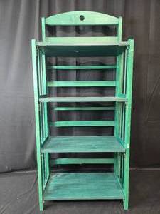 lot 11A image: Wooden Folding Bookshelf with Green Finish