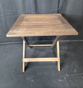 lot 15A image: Wooden Folding Side Table with Slatted Design