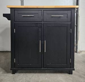 lot 337 image: Black Kitchen Island Cart with Wooden Top and Storage Compartments