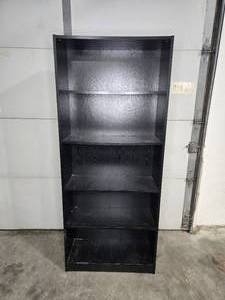 lot 340 image: Black Wooden Bookshelf with 5 Adjustable Shelves