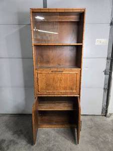 lot 341 image: Vintage Wooden Secretary Cabinet with Open Storage