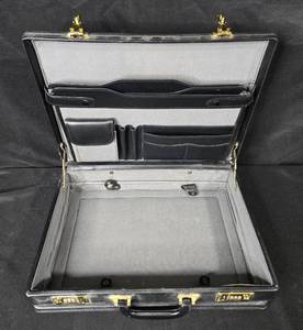 lot 354 image: Vintage Black Leather Briefcase with Gold Hardware