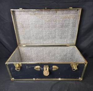 lot 355 image: Vintage Black Travel Trunk with Brass Hardware