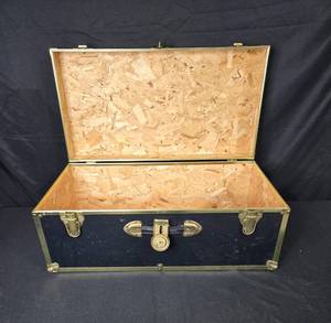 lot 360 image: Vintage Black Storage Trunk with Brass Accents