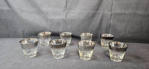 lot 412 image: Set of 8 Vintage Silver Banded Glass Tumblers