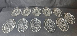 lot 413 image: Set of Vintage Clear Glass Cups & Snack Plates with Leaf and Fern Design