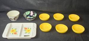 lot 444 image: Set of Italian Yellow Bowls with Decorative Serving Dishes