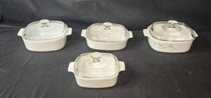 lot 447 image: Set of 4 CorningWare Casserole Dishes with Clear Glass Lids