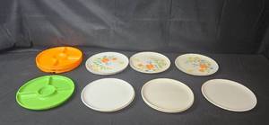lot 449 image: Vintage Melamine Plate Set with Floral Pattern and Serving Trays