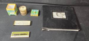 lot 453 image: Set of Decorative Items with Black Faux Leather Photo Album
