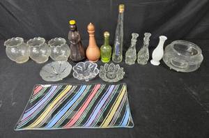 lot 418 image: Eclectic Collection of Vintage Glass Bottles, Vases, and Decorative Plates