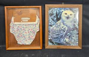 lot 464 image: Set of Framed Decor Norwegian Briefcase and Owl Photograph