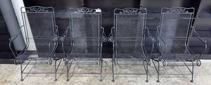 lot 351 image: Set of Outdoor Wrought Iron Chairs with Armrests