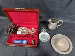 lot 466 image: Collection of Vintage Silver Plate & Silver-Plated Flatware with Serving Pieces