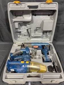 lot 472 image: Ryobi Cordless Tool Set with Circular Saw, Reciprocating Saw, and Vacuum - untested