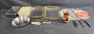 lot 486 image: Collection of Kitchenware Items including Pyrex Dishes (and other brands) and Farberware Splatter Screens