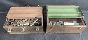 lot 488 image: Set of 2 Vintage Metal Toolboxes with Assorted Hardware