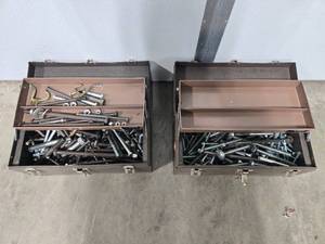 lot 499 image: Collection of Various Bolts, Nuts, and Hardware in Metal Toolboxes
