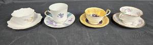 lot 503 image: Collection of 4 Vintage Bone China Tea Cups and Saucers