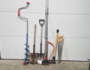 lot 490 image: Collection of 6 Assorted Hand Tools including Shovel and Saw