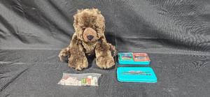 lot 518 image: Build-A-Bear Plush Teddy Bear, Chevrolet Playing Cards and Dice Set