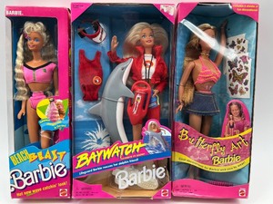 lot 44 image: Set of 3 Collector Barbie Dolls Beach Blast, Baywatch, and Butterfly Art
