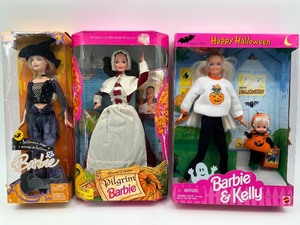 lot 72 image: Barbie Doll Collection Halloween Star, Pilgrim, and Barbie & Kelly Happy Halloween Set