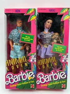 lot 151 image: Animal Lovin Barbie and Ken Dolls with Chimpanzee and Lion Cub