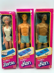 lot 152 image: Set of 3 Sun Gold Malibu Barbie and Ken Dolls in Original Packaging