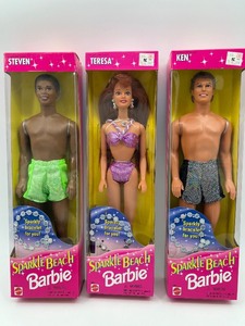 lot 153 image: Set of 3 Sparkle Beach Barbie Dolls - Steven, Teresa, Ken
