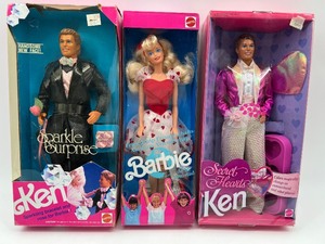 lot 187 image: Set of 3 Vintage Barbie and Ken Dolls in Original Packaging