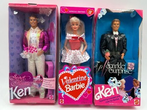lot 188 image: Set of 3 Special Edition Ken and Barbie Dolls - Secret Hearts Ken, Valentine Barbie, Sparkle Surprise Ken