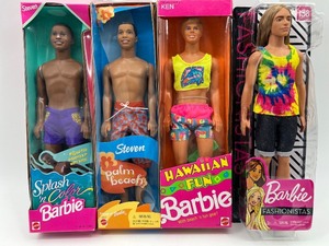 lot 203 image: Set of 4 Barbie and Ken Dolls Including Splash n Color Steven, Palm Beach Steven, Hawaiian Fun Ken, and Barbie Fashionista