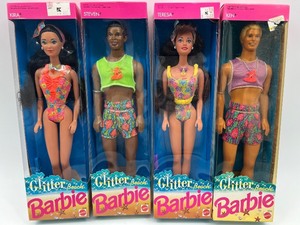 lot 210 image: Set of 4 Glitter Beach Barbie Dolls - Kira, Steven, Teresa, Ken
