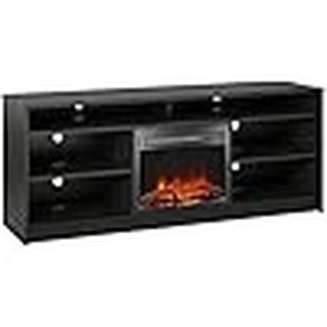 lot 124 image: Ameriwood Home Hendrix Fireplace TV Stand for TVs up to 65 Inch Black Oak