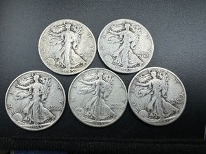 Five Circulated Walking Liberty Halves