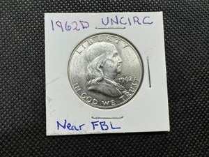 1962 D Uncirculated Franklin Half Dollar, Near Full Bell Lines
