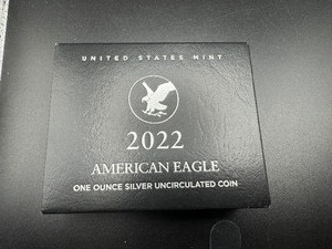 2022 W BU Silver Eagle Dollar. Box & COA in New Condition.