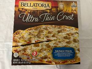 L. 3x18.27oz Bellatoria Ultra Thin Crust Sausage Pizza